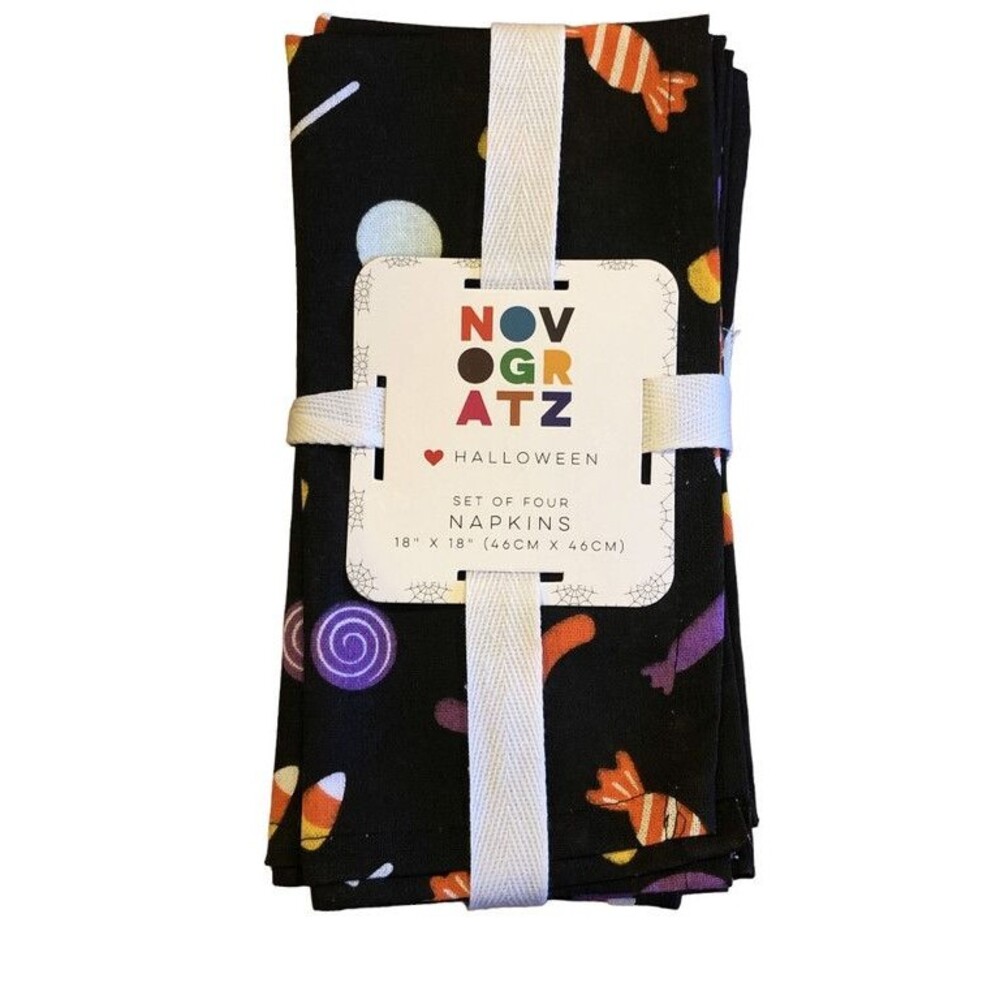 Novogratz Halloween Fabric Napkins 18x18 Candy Corn Pumpkin Black Set of 4